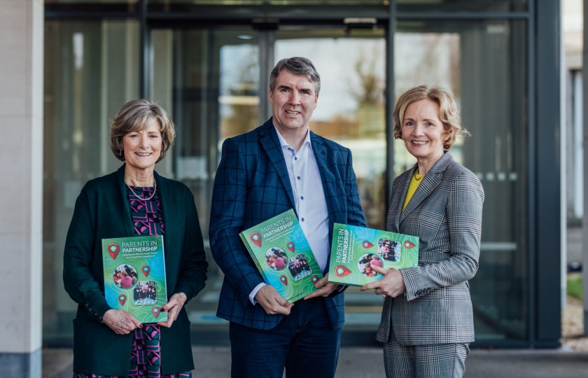 MIC Parents in Partnership launch - The authors, Carol Lannin and Sandra Ryan with Ombudsman for Children Dr Niall Muldoon outside MIC